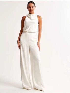 Abercrombie & Fitch White Draped Sleeveless Jumpsuit